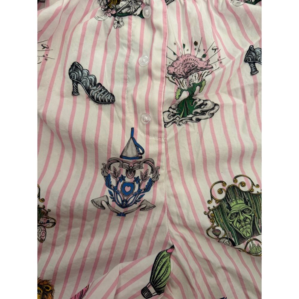 Wicked x Katie Kime Women's Pajama Boxer Shorts Pink Toile Oz Pinstripe Size L - Picture 2 of 5